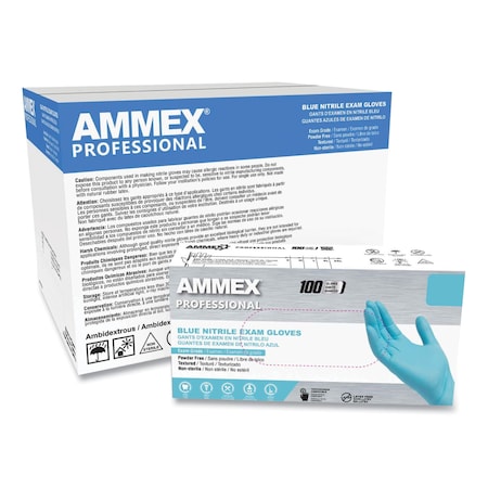 Ammex Professional Disposable Gloves, 3 mil Palm, Nitrile, Powder-Free, XL, 1000 PK, Light Blue APFN48100